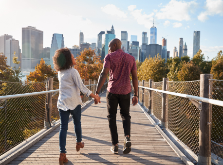 woman and man holding hands in new york